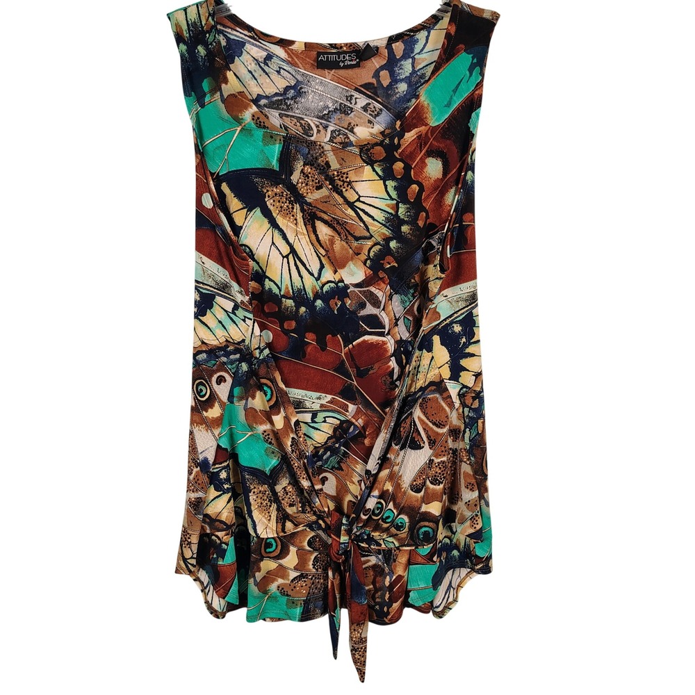 Attitudes by Renee Womens 1X Butterfly Print Tie Front Tunic Multicolor Boho Y2K